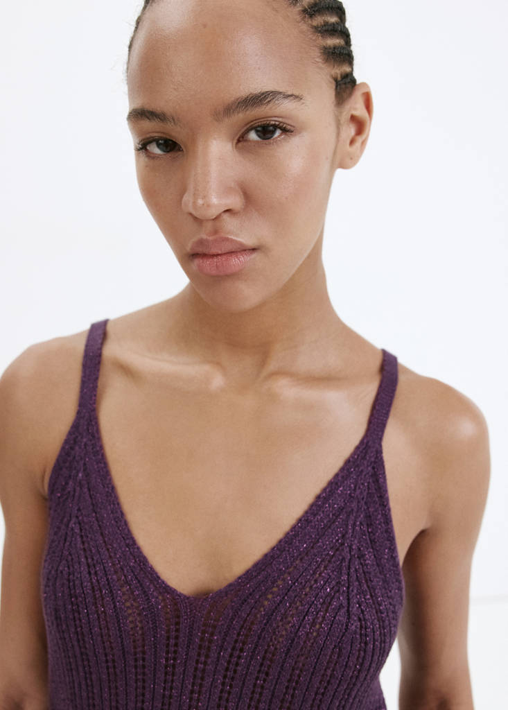 Openwork lurex knit top — Purple