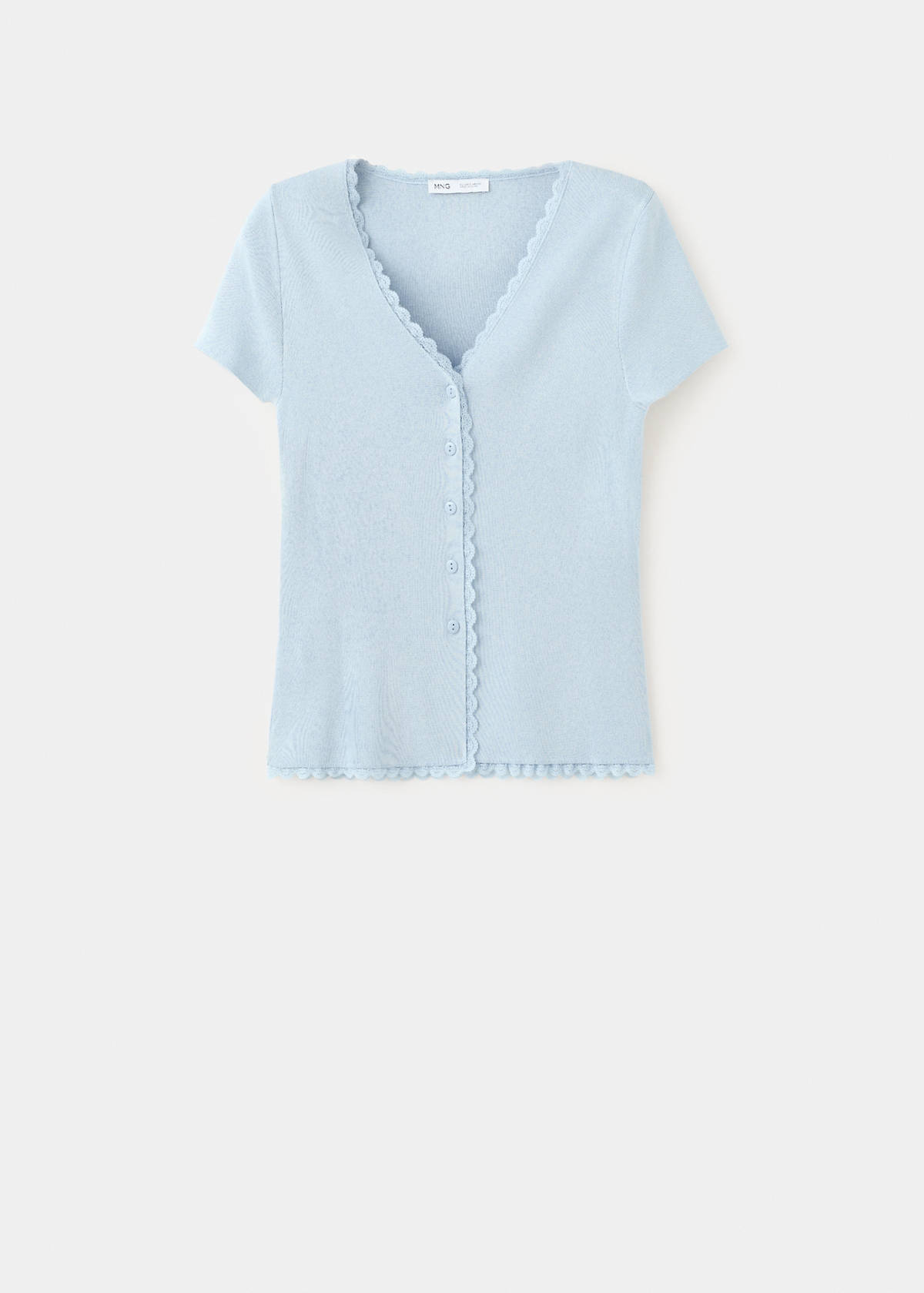 Fine knit cardigan with lace details — Sky Blue