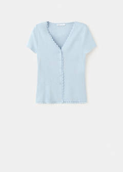 Fine knit cardigan with lace details — Sky Blue 7