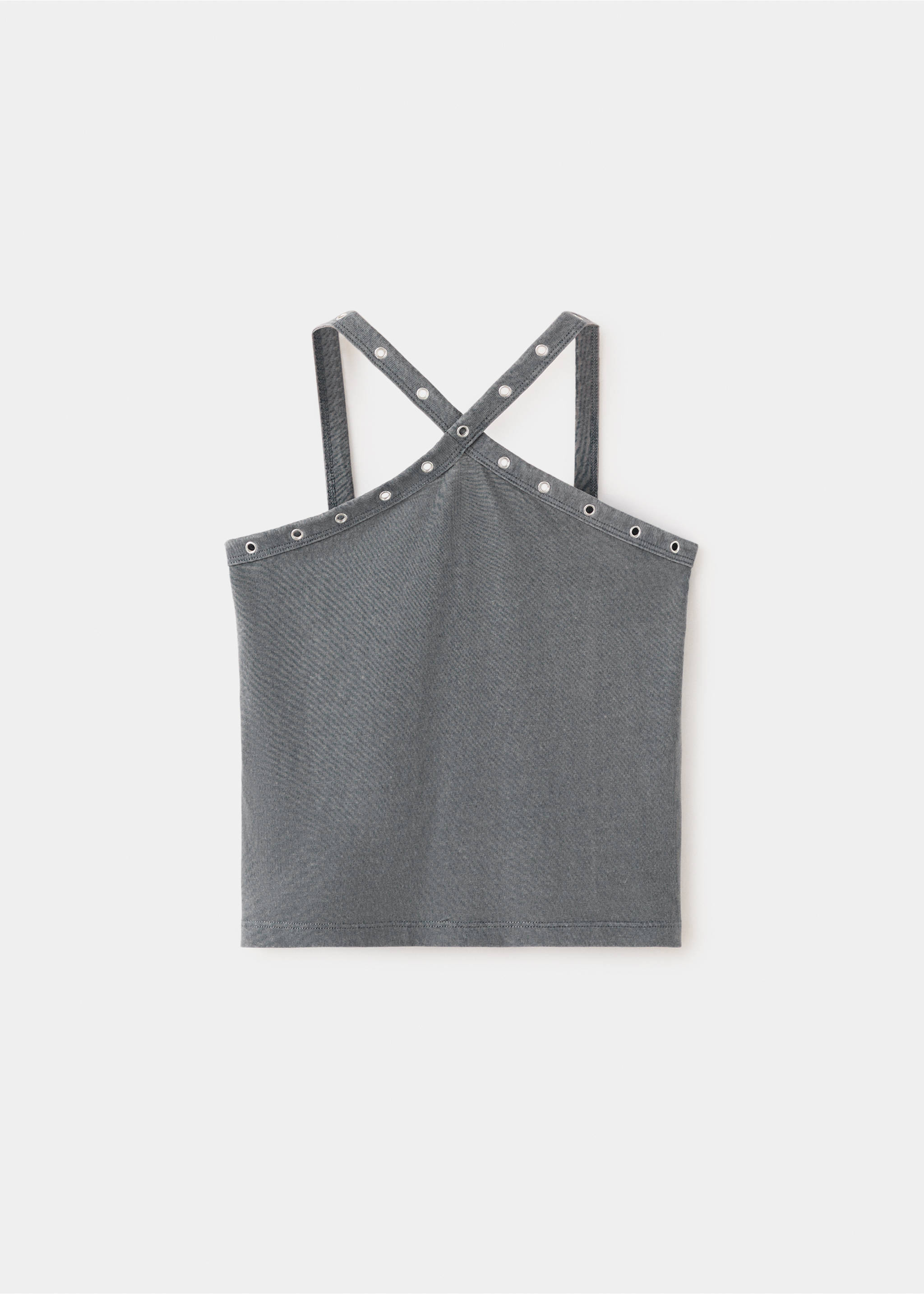 Top halter croisé en broderie anglaise - Article sans modèle, Gris anthracite. Ref: 37071379-00.