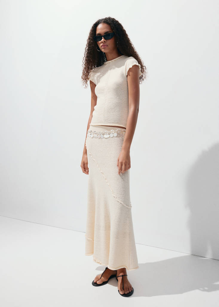 Short-sleeve jumper with wavy seams — Sand