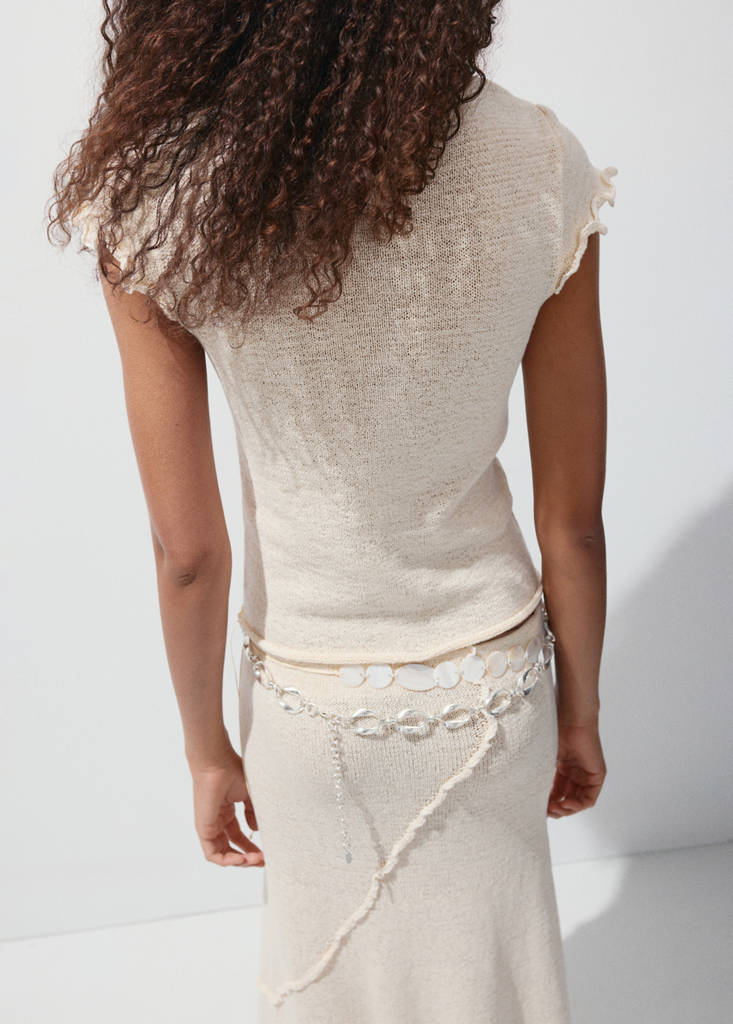 Short-sleeve jumper with wavy seams — Sand