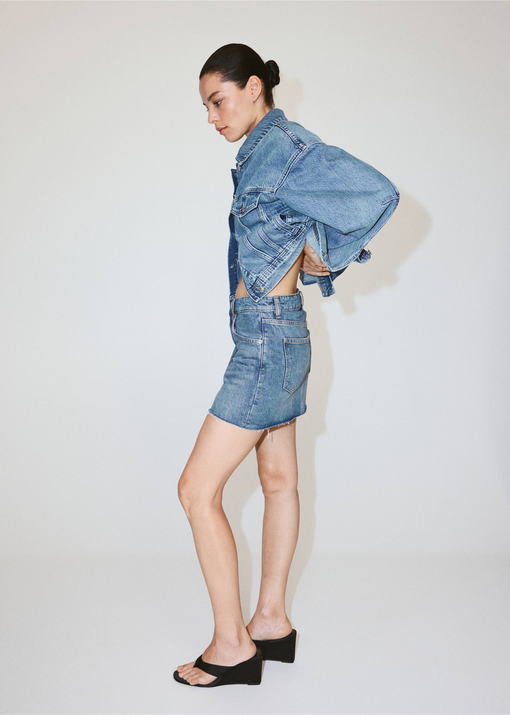 Mid-rise denim skirt - General plane, Medium Blue. Ref: 37071382-00.