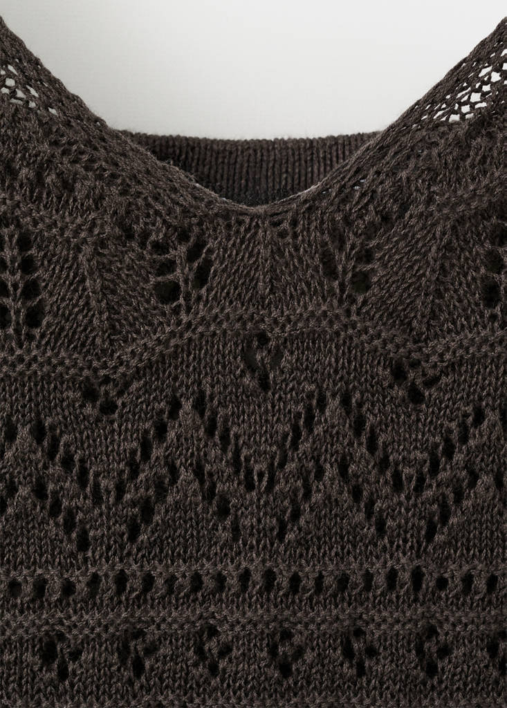 Scalloped hem crochet dress — Chocolate