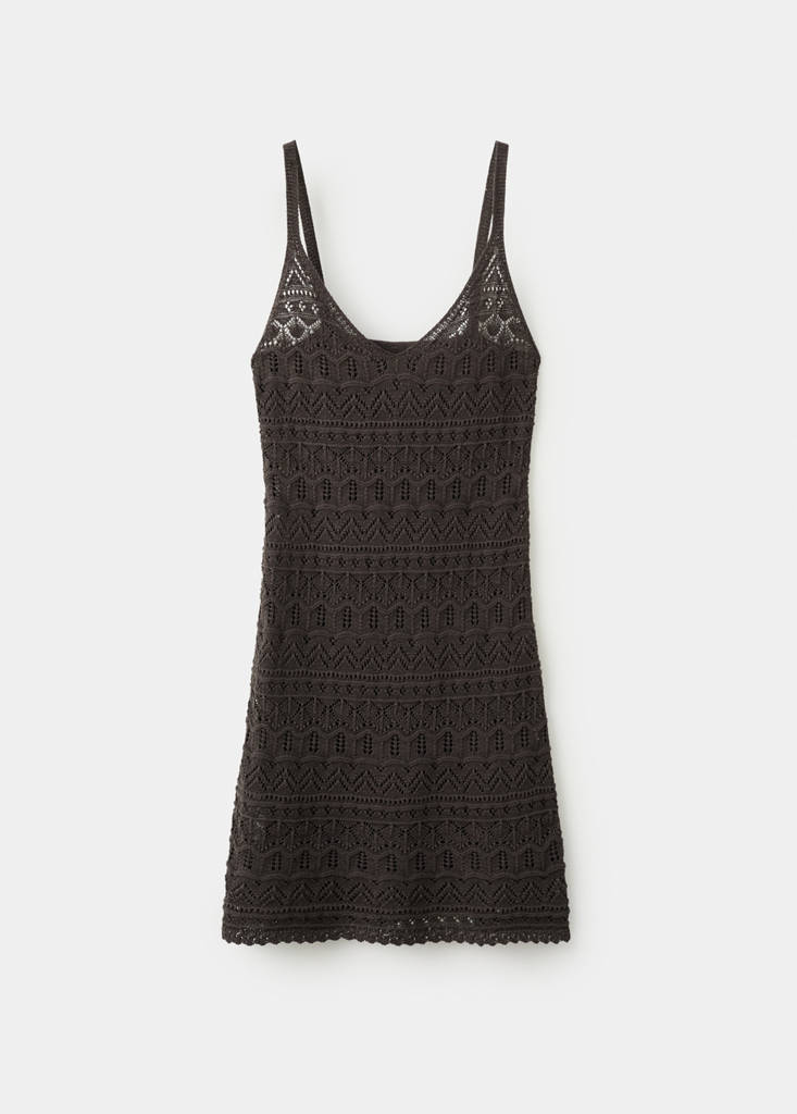 Scalloped hem crochet dress — Chocolate