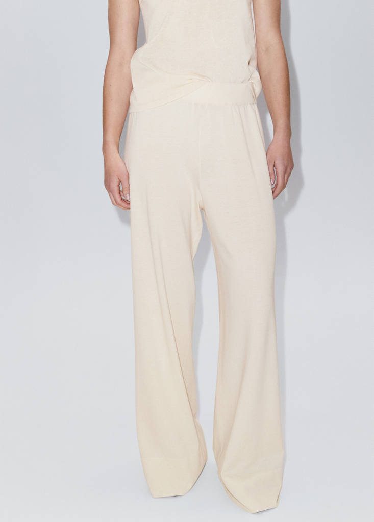 Straight-fit trousers with elastic waist — Sand