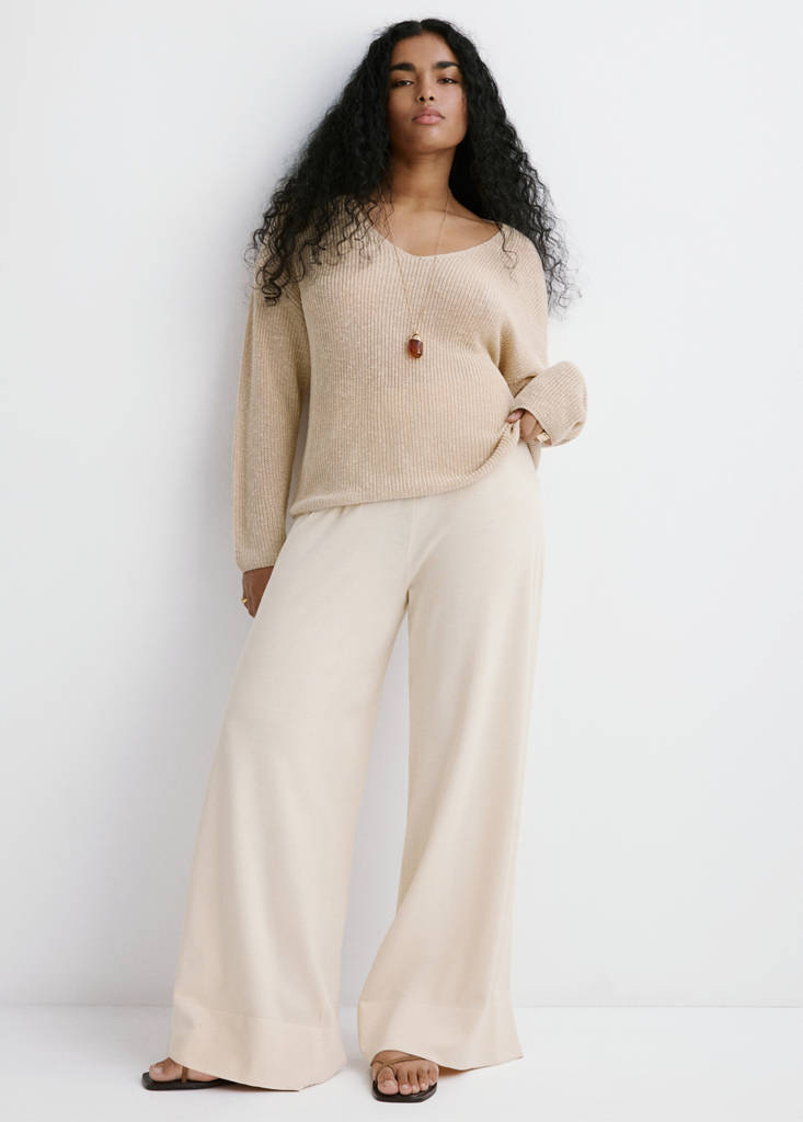 Straight-fit trousers with elastic waist — Sand