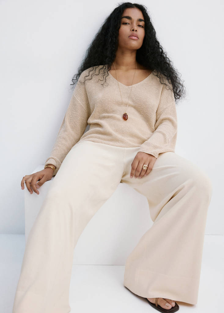 Straight-fit trousers with elastic waist — Sand