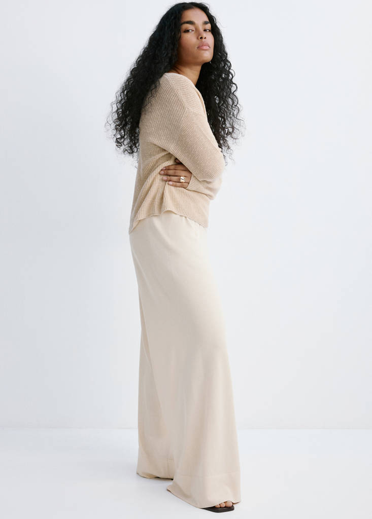 Straight-fit trousers with elastic waist — Sand