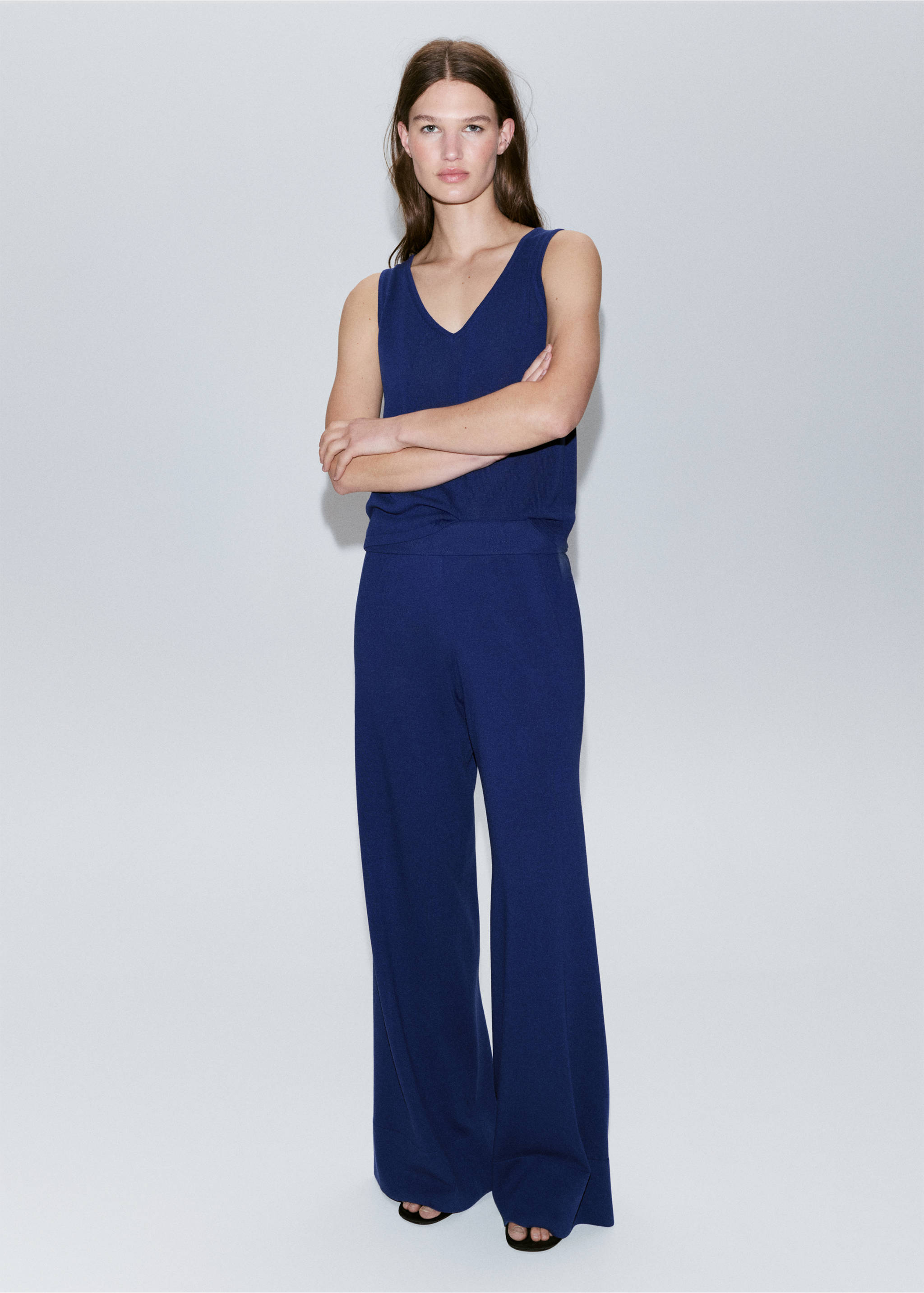 Pantalon droit taille élastique - Plan général, Bleu électrique. Ref: 37071384-00.