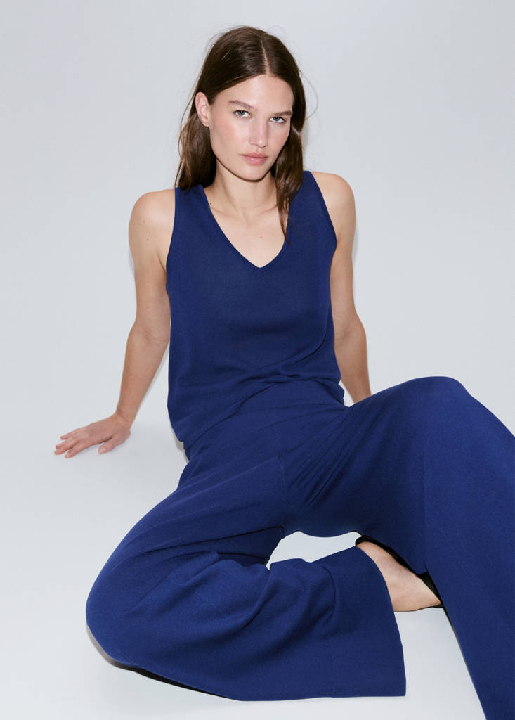 Straight-fit trousers with elastic waist — Vibrant blue