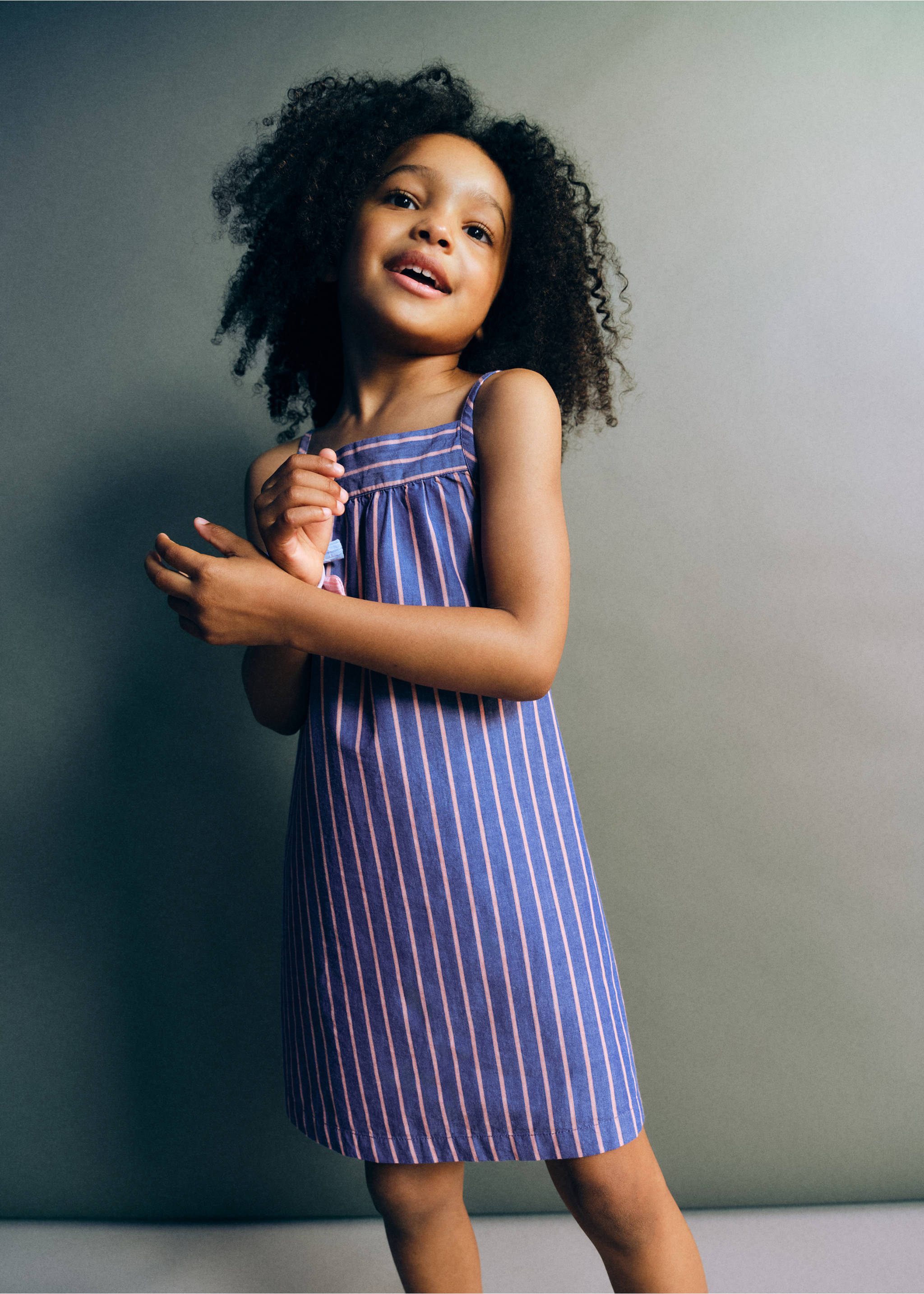 Cut-out back striped dress - Medium plane, Blue. Ref: 37071385-00.