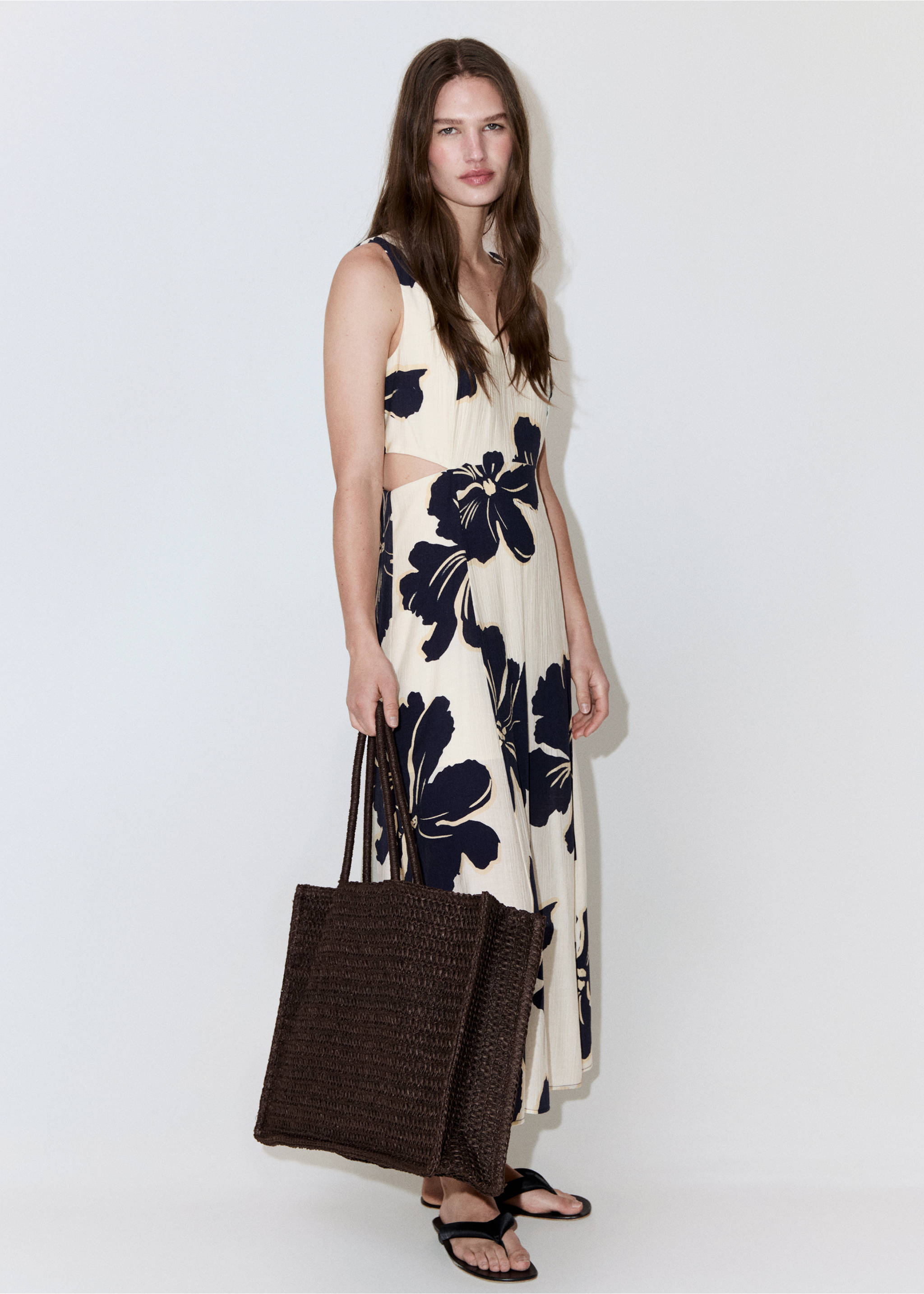 Floral print cut out dress - General plane, Ecru. Ref: 37071386-00.