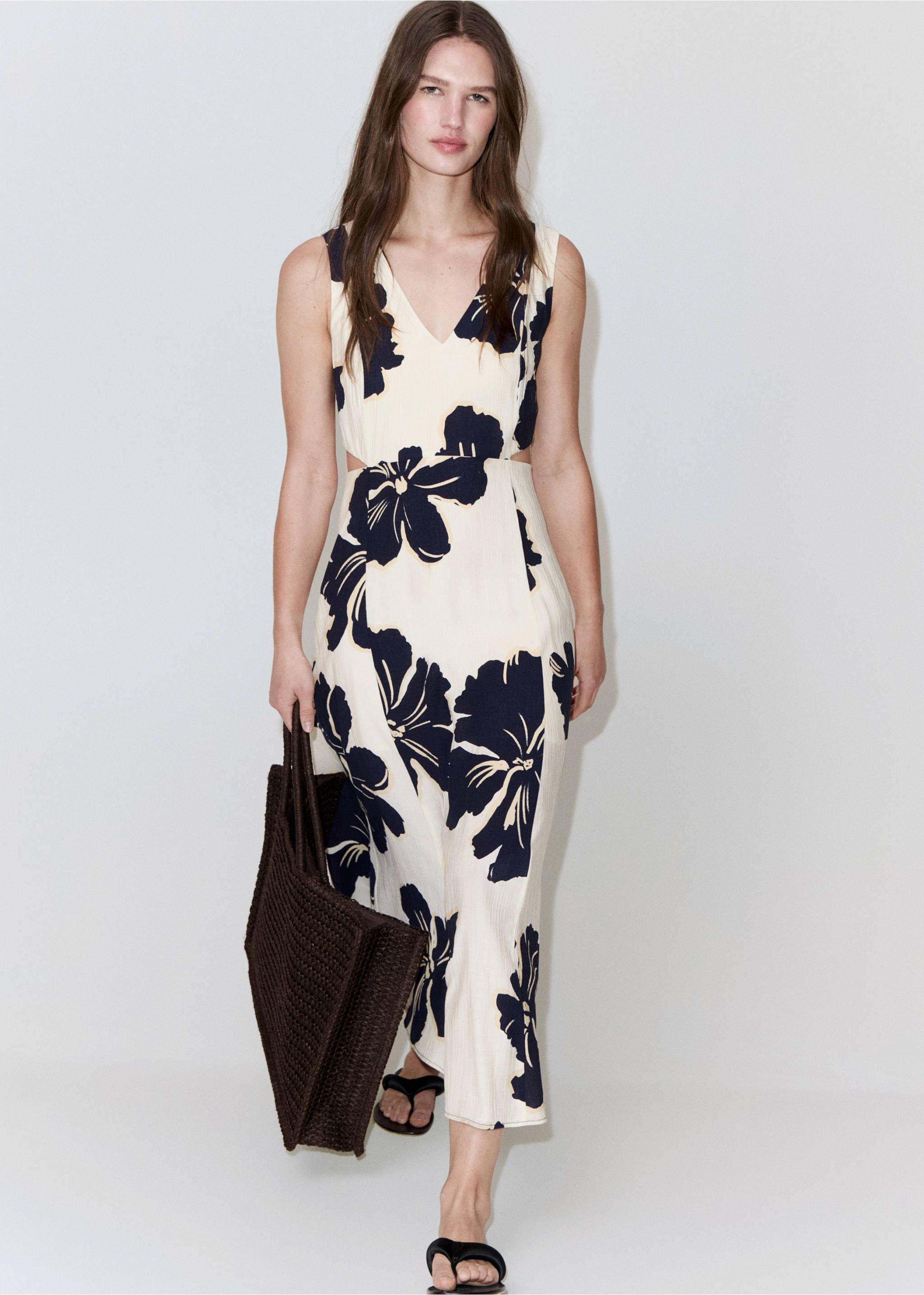 Floral print cut out dress - Details of the article 3, Ecru. Ref: 37071386-00.
