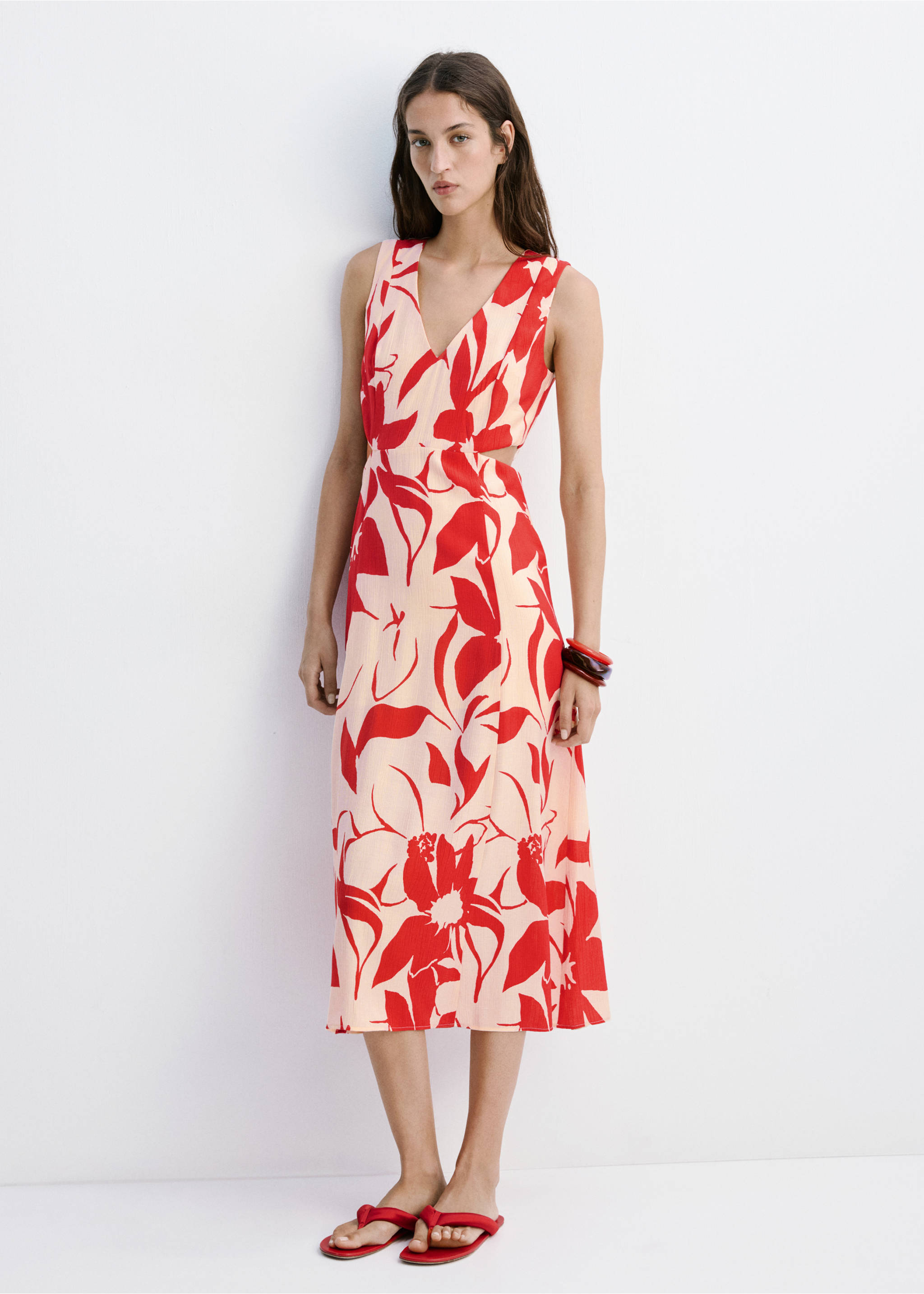 Vestit cut-out estampat floral - Pla general, Vermell. Ref: 37071386-00.