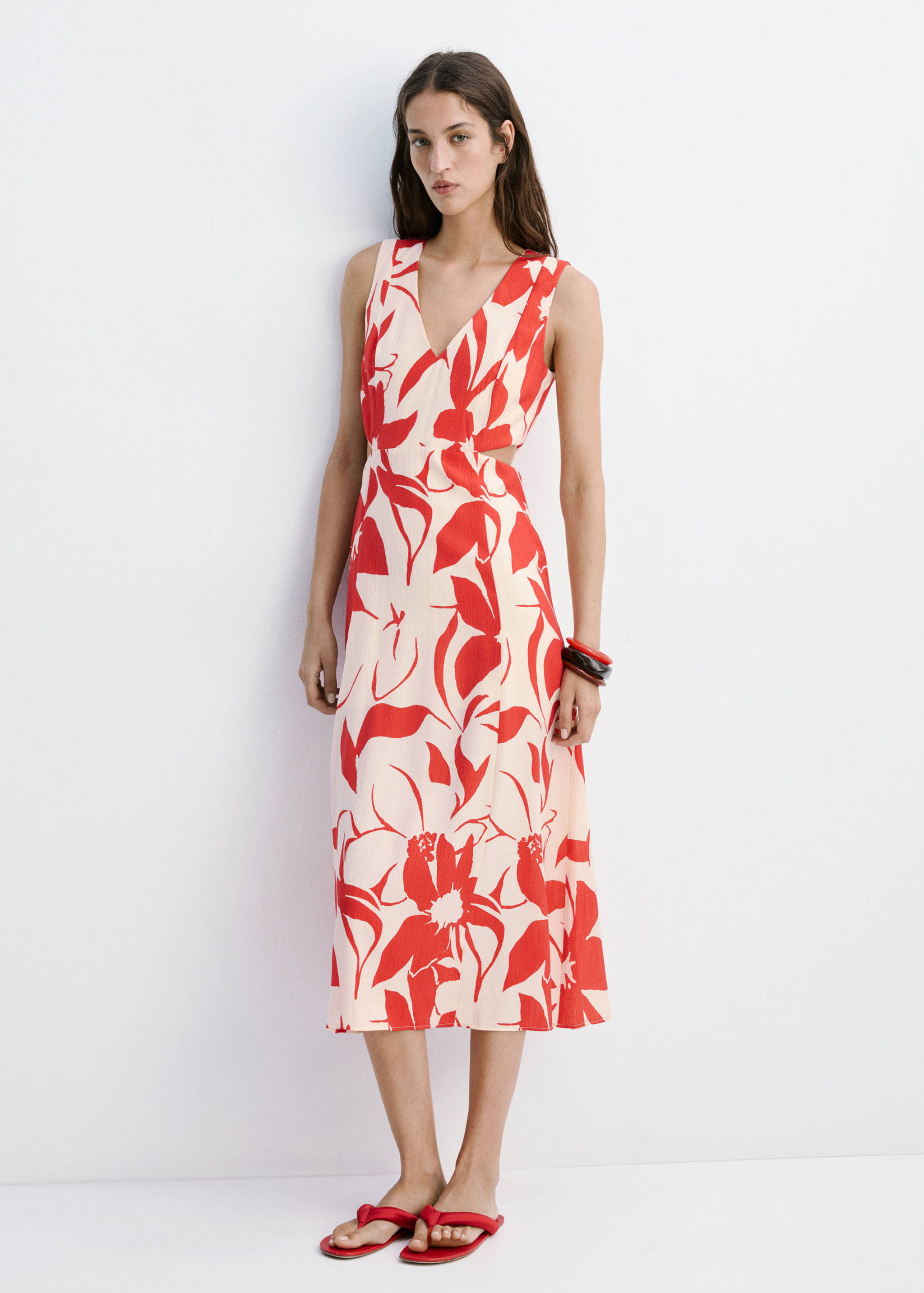 Floral print cut-out dress - General plane