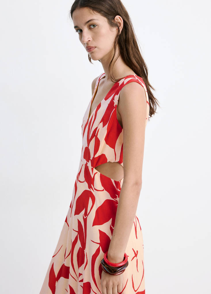 Floral print cut-out dress — Red