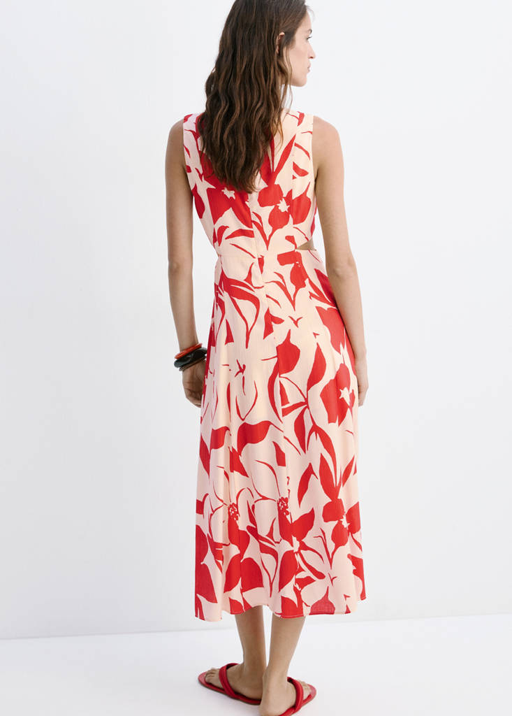 Floral print cut-out dress — Red