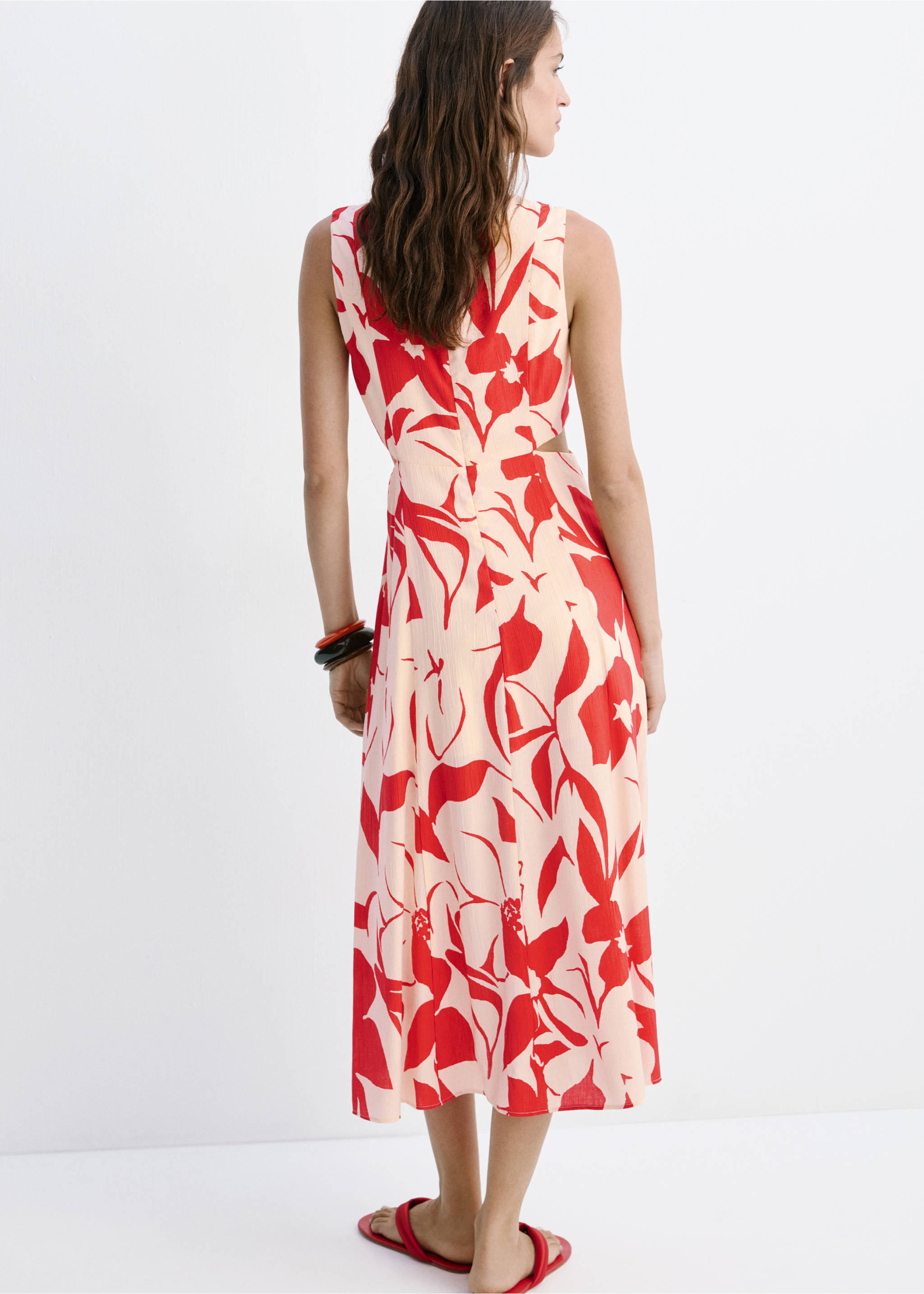 Vestit cut-out estampat floral - Revers de l'article, Vermell. Ref: 37071386-00.