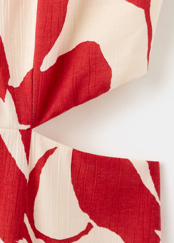 Floral print cut-out dress — Red
