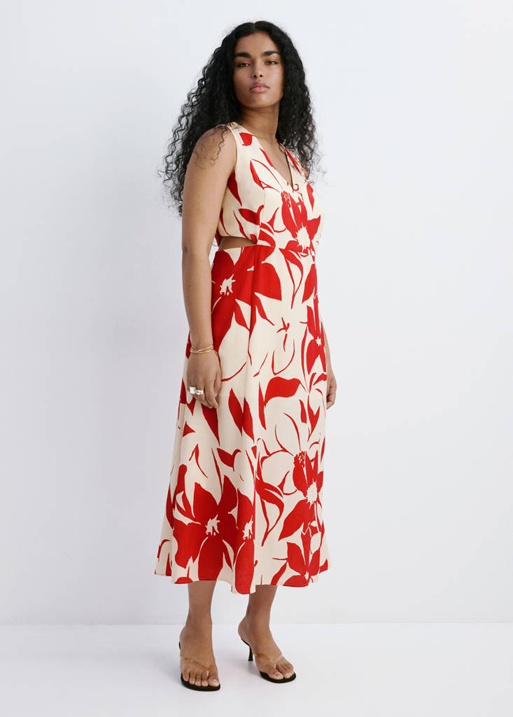 Floral print cut-out dress — Red