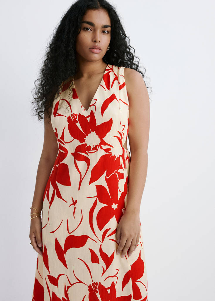Floral print cut-out dress — Red