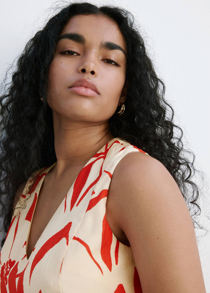 Floral print cut-out dress — Red