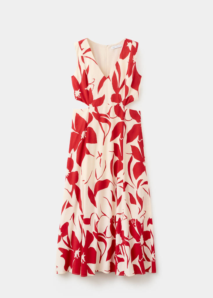 Floral print cut-out dress — Red