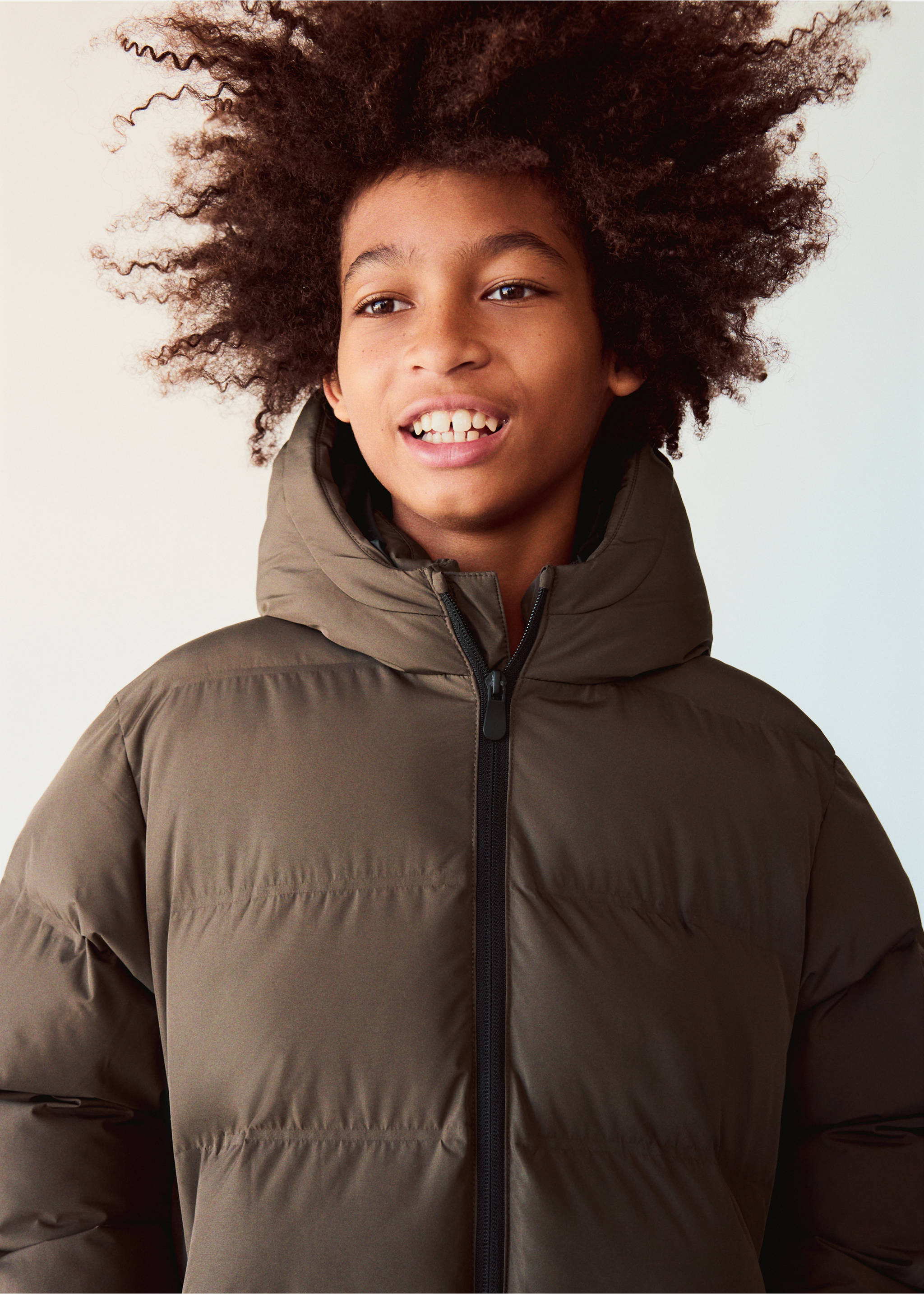 Olive green quilted anorak with a hooded collar and black zip., Brown. Ref: 37071388-01.