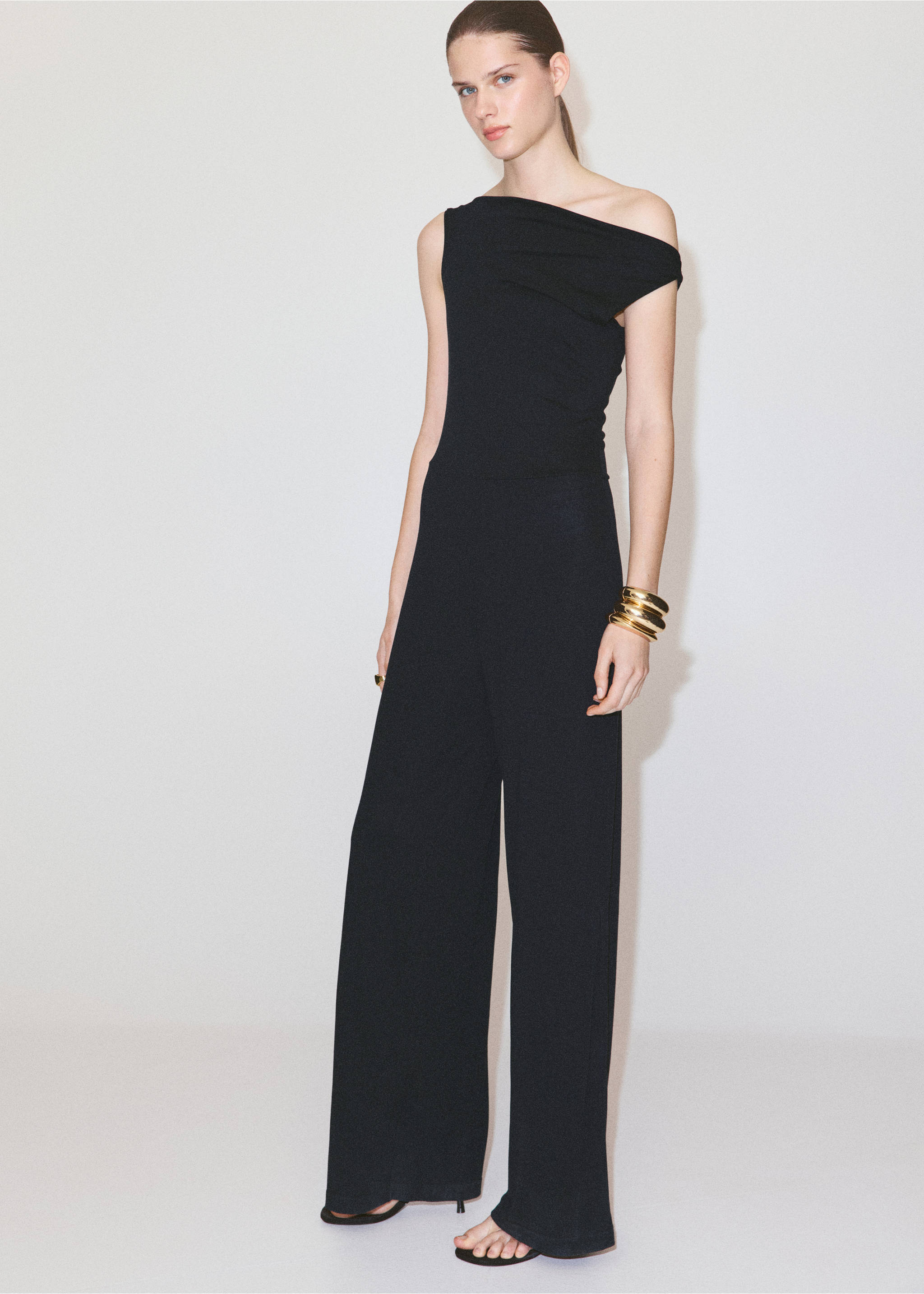 Draped asymmetric playsuit - General plane, Grey. Ref: 37071389-00.