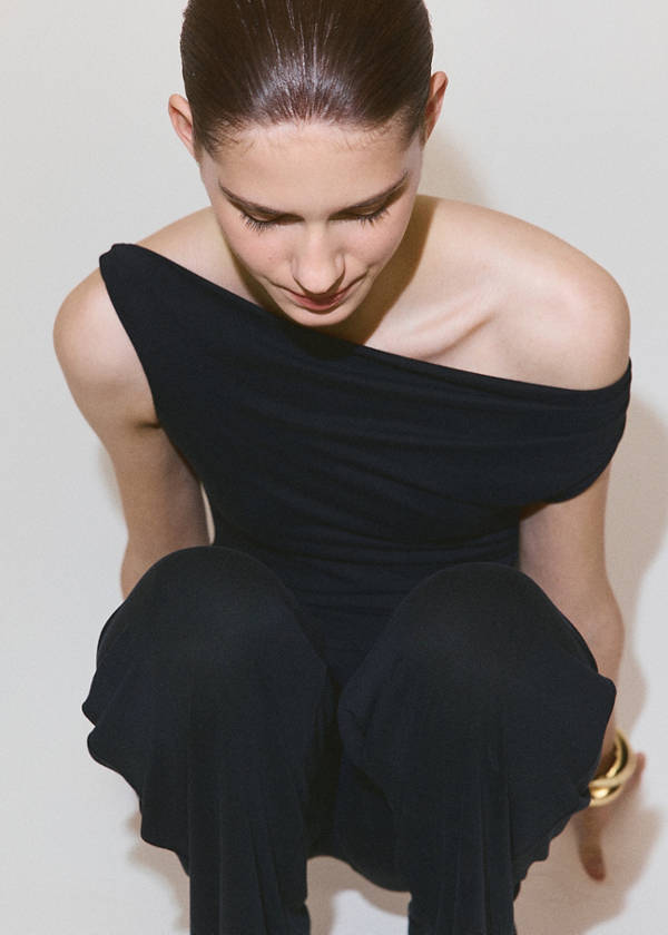 Draped asymmetric playsuit — Grey