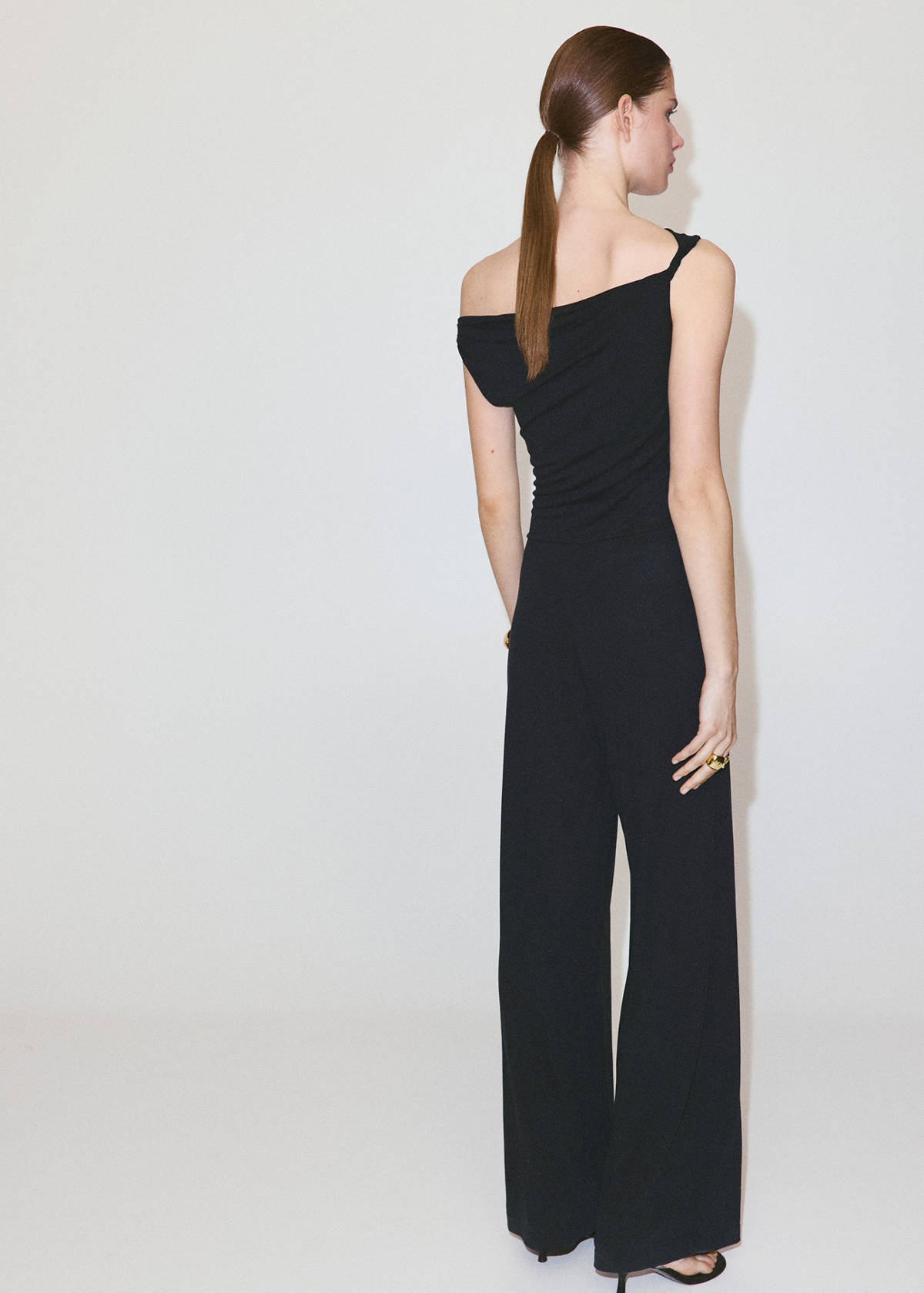 Draped asymmetric playsuit — Grey