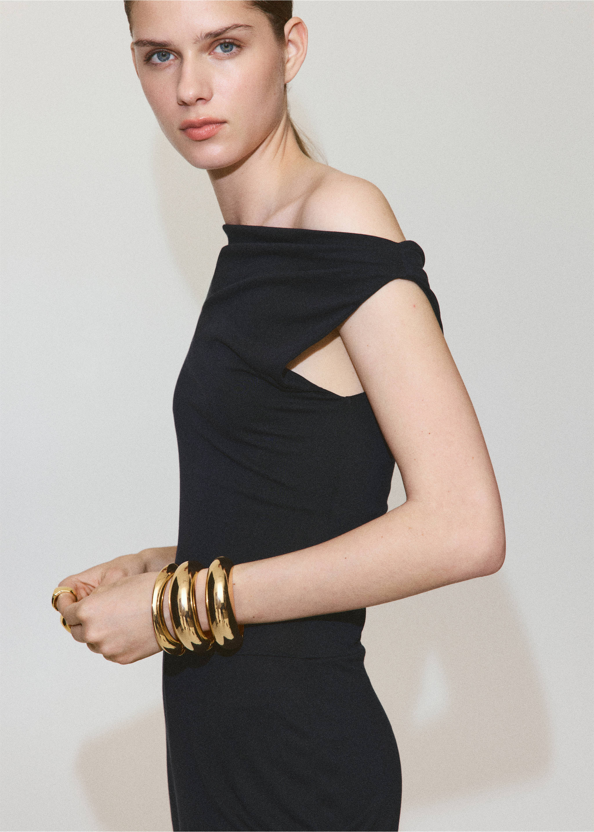Draped asymmetric playsuit - Details of the article 1, Grey. Ref: 37071389-00.