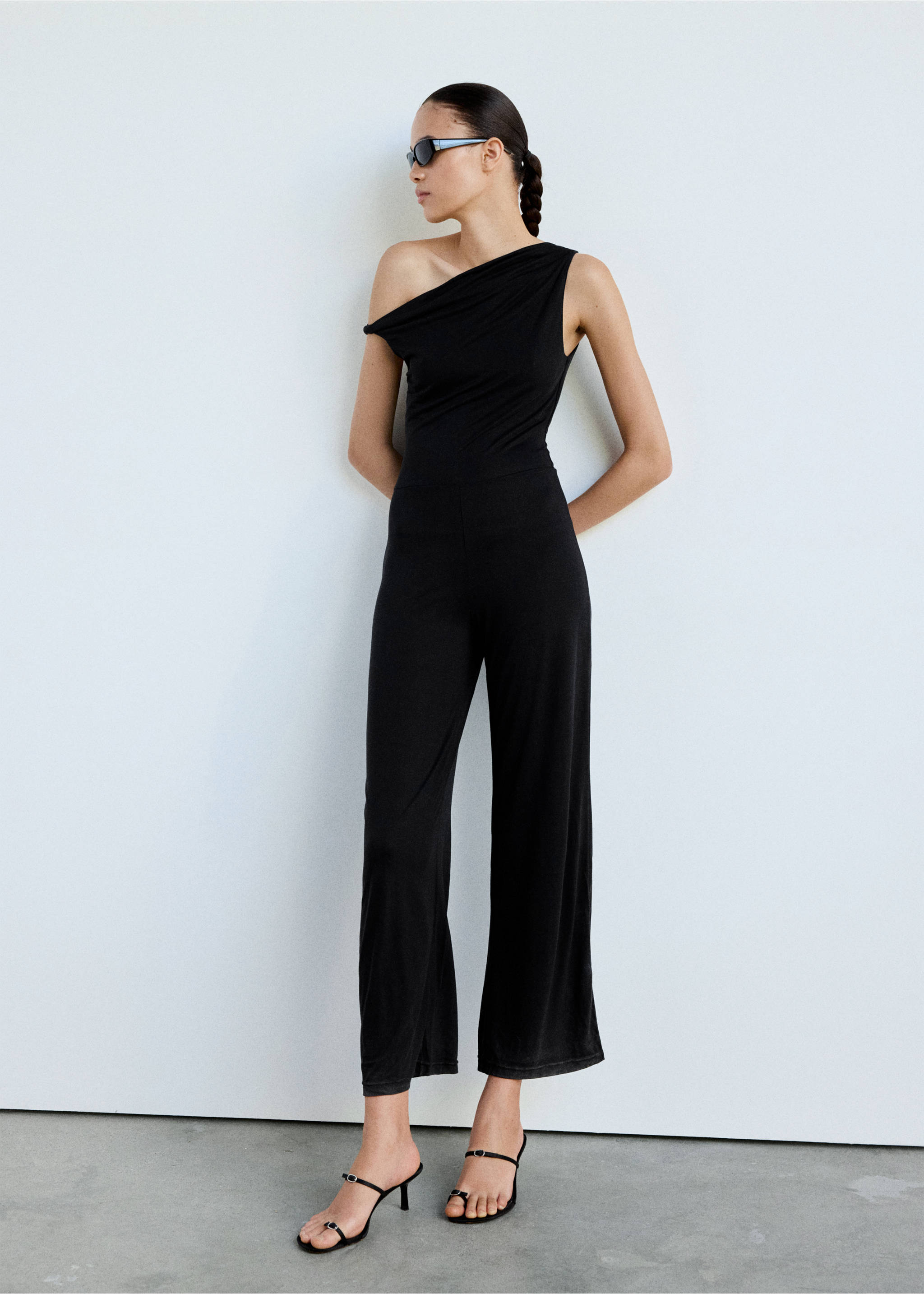 Draped asymmetric playsuit - General plane, Grey. Ref: 37071389-01.