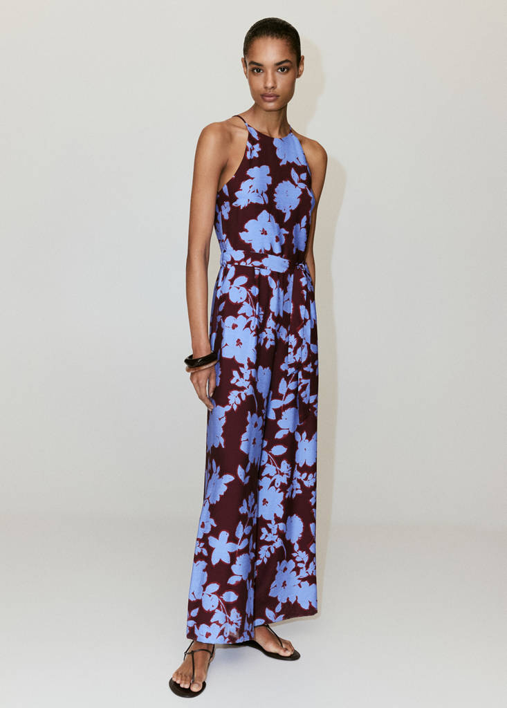 Floral print jumpsuit with belt — Blue