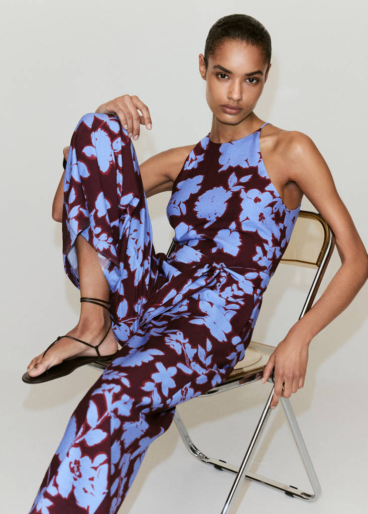 Floral print jumpsuit with belt — Blue