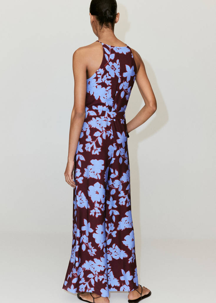 Floral print jumpsuit with belt — Blue
