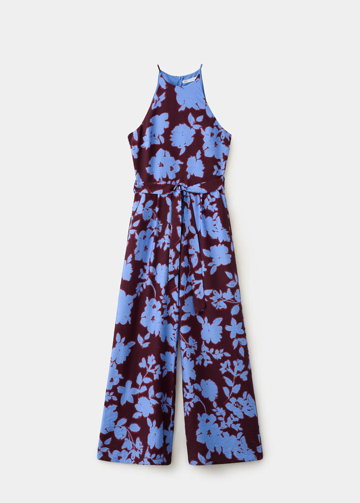 Floral print jumpsuit with belt — Blue