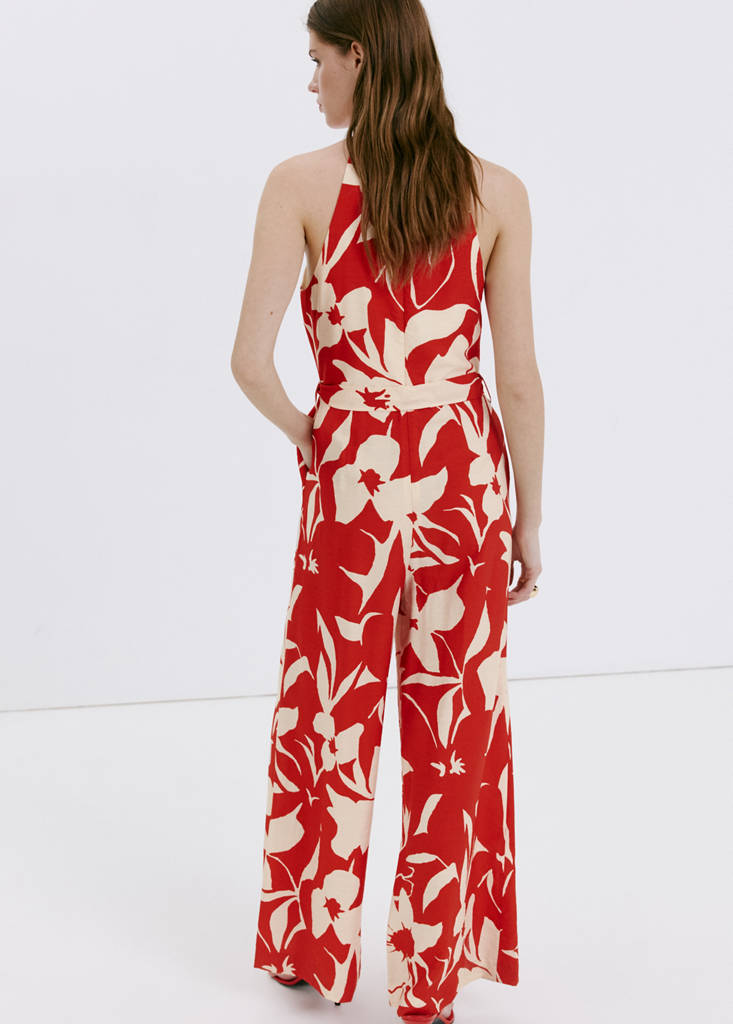 Floral print jumpsuit with belt — Red