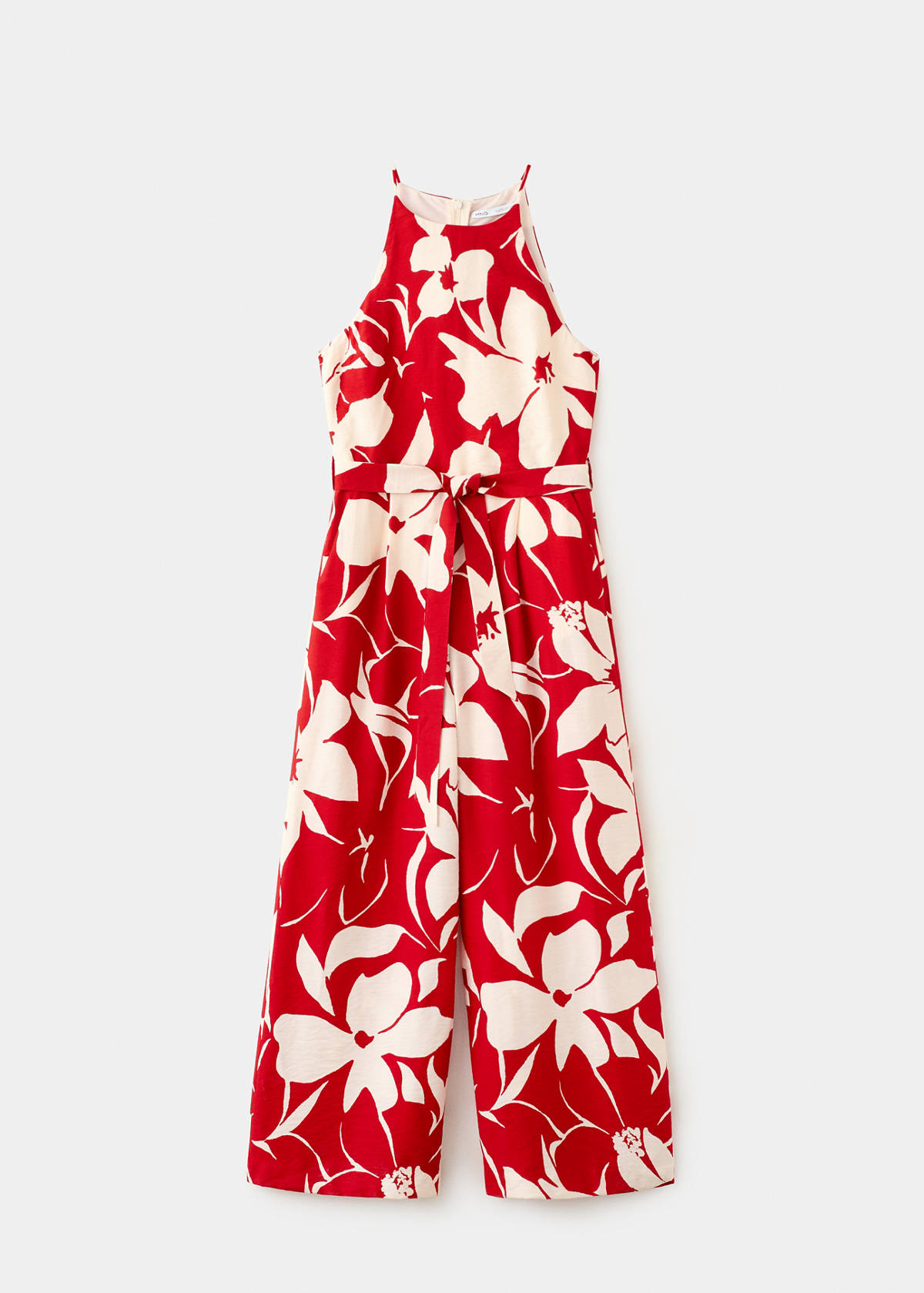 Floral print jumpsuit with belt — Red