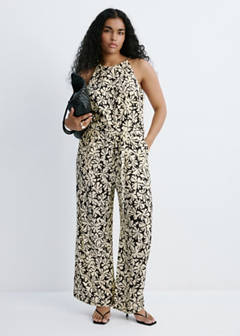 Floral print jumpsuit with belt — Black 5