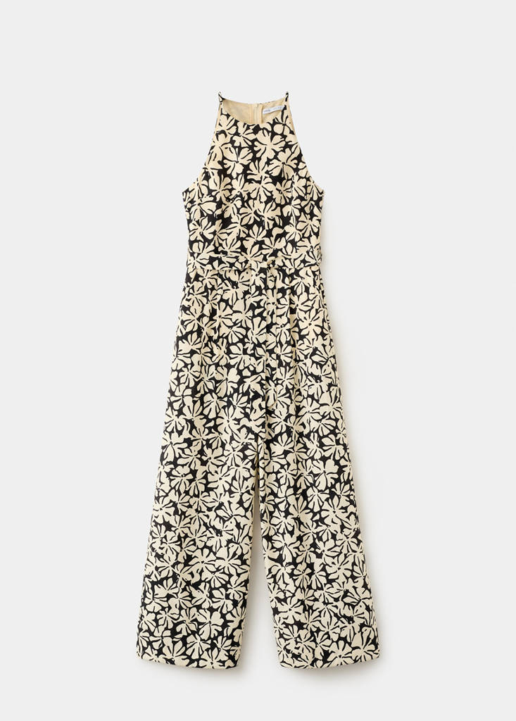 Floral print jumpsuit with belt — Black