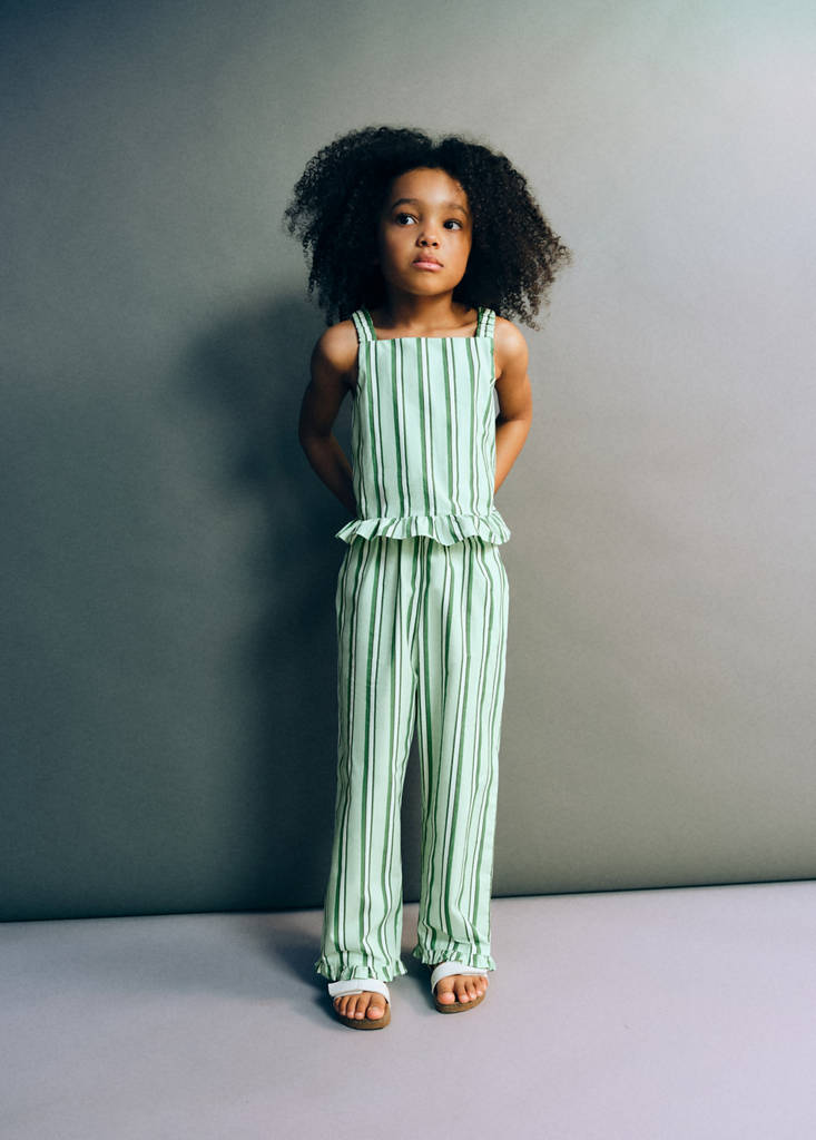 Ruffled stripe-patterned blouse — Green