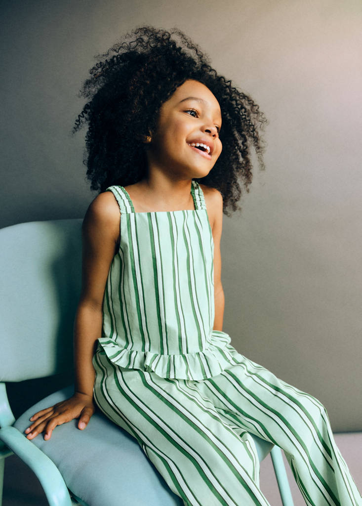 Ruffled stripe-patterned blouse — Green