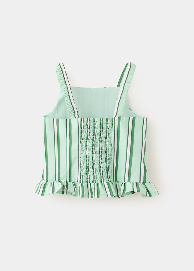 Ruffled stripe-patterned blouse — Green