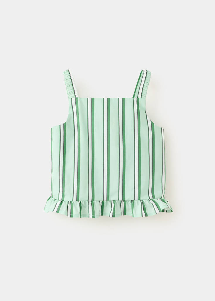 Ruffled stripe-patterned blouse — Green
