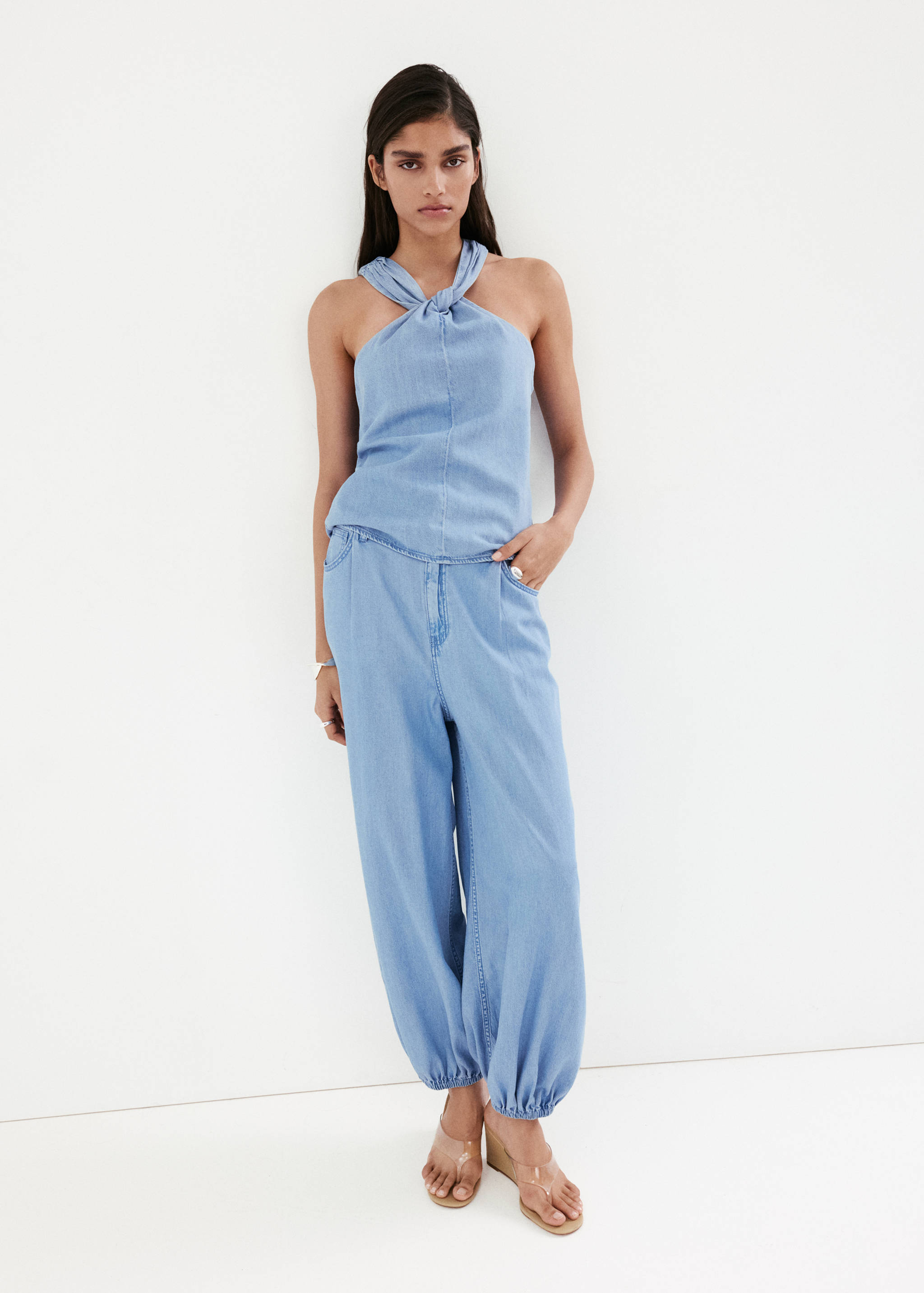 Cross-back strap denim top - General plane