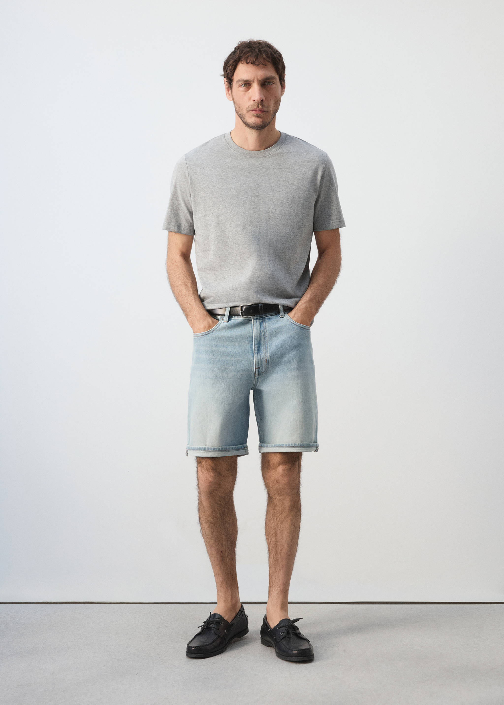 Slim-fit denim bermuda shorts - General plane