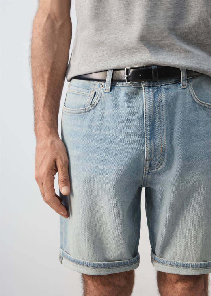 Slim-fit denim bermuda shorts — Light Blue