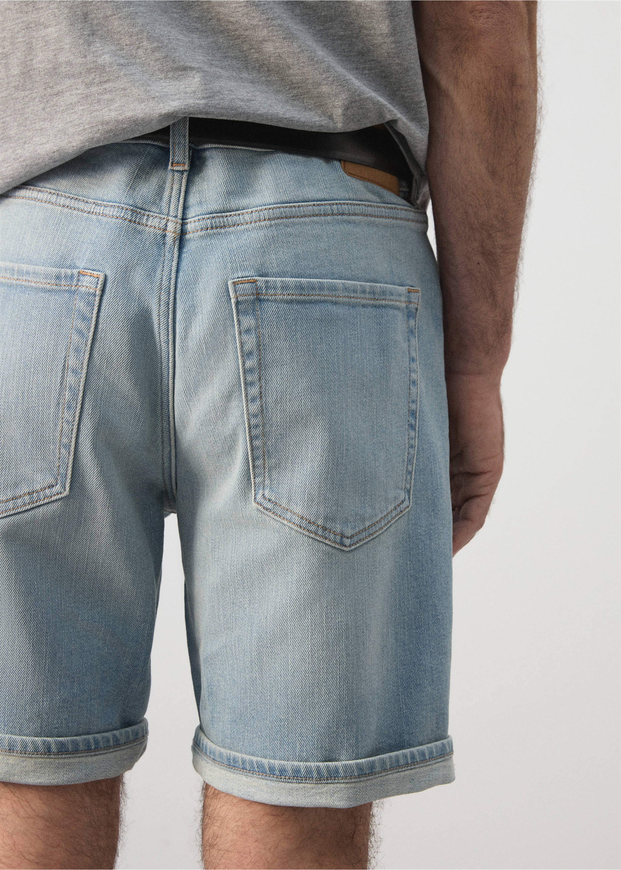 Slim-fit denim bermuda shorts - Details of the article 3, Light Blue. Ref: 37071411-00.
